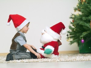 Baby Playing Santa Claus Doll Wallpapers