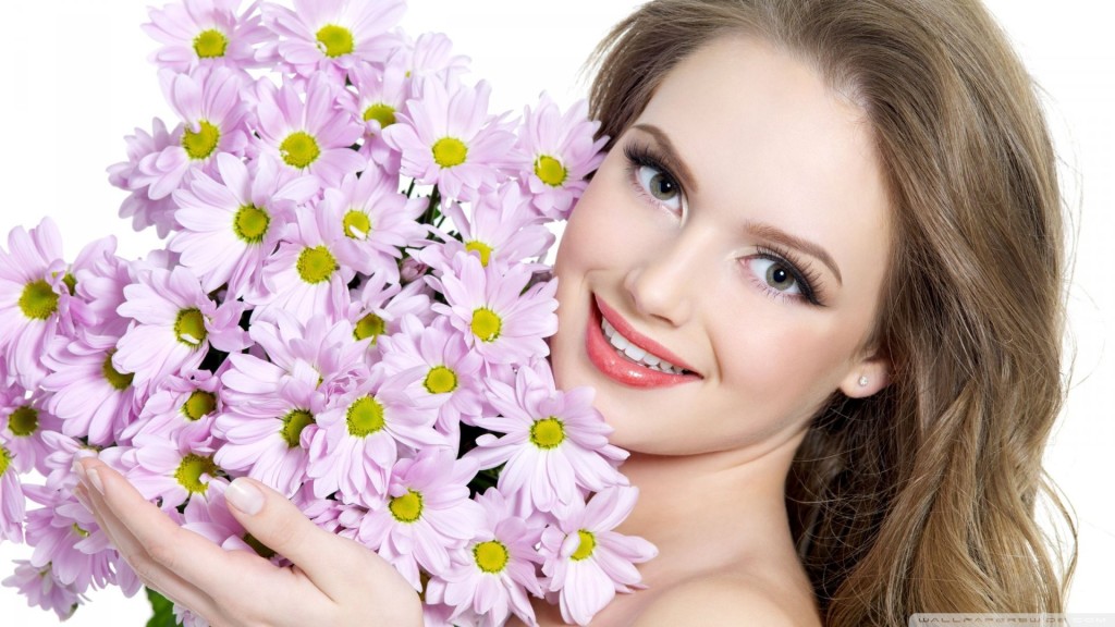 Girl With Flowers Wallpaper